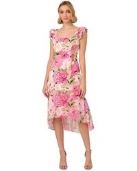 Adrianna Papell - Floral-print High-low Midi Dress - Lyst