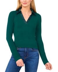 Cece - Woven-collar Knit Long-sleeve Top - Lyst