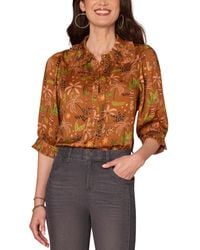 Democracy - Petite Printed Ruffled Pintucked Top - Lyst