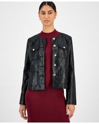 Tahari - Button-front Faux Leather Jacket - Lyst