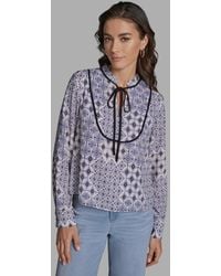 BCBGMAXAZRIA - Tie-collar Long-sleeve Printed Top - Lyst