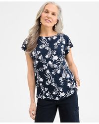 Style & Co. - Printed Mixed-media Short-sleeve Top - Lyst