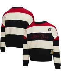 Mitchell & Ness - Red/black Atlanta Braves Cooperstown Collection Blocked Fleece Pullover Sweatshirt - Lyst
