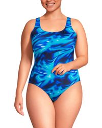 Lands' End - Plus Size Chlorine Resistant High Leg Soft Cup Tugless Sporty One Piece Swimsuit - Lyst