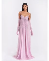 Miss Circle - Wallie Pink Rhinestone Embellished Mesh Backless Gown - Lyst