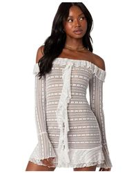 Edikted - Textured Sheer Lace Mini Dress - Lyst