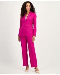 Kasper - Belted Notch Collar Blazer Tie Neck Sleeveless Top Claire Melange Straight Leg Pants - Lyst