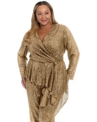 Muse - Plus Size Sequin Long Sleeve Twist Wrap Top - Lyst