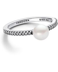 PANDORA - Sterling Timeless Treated Freshwater Cultured Pearl Pave Ring - Lyst