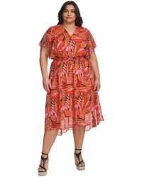 DKNY - Plus Size Printed Smocked Fit & Flare Dress - Lyst