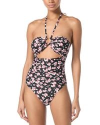 Michael Kors - Michael Printed Bandeau Cut Out One-piece Swimsuit - Lyst