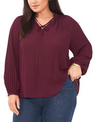 Vince Camuto - Plus Size Pleated Tie-neck Long-sleeve Top - Lyst