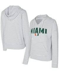 Concepts Sport - White/gray Miami Hurricanes French Terry Striped V-neck Pullover Hoodie - Lyst