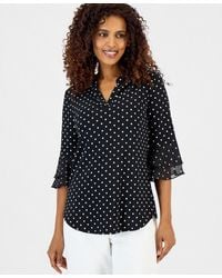 Kasper - Printed 3/4 Flutter Sleeve Top - Lyst
