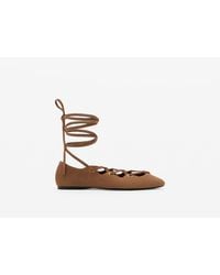 Mango - Crossed Straps Suede Ballet Flats - Lyst