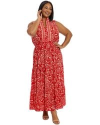 London Times - Plus Size Ruffled-neck Tiered Maxi Dress - Lyst