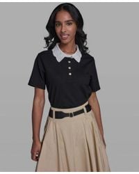 KARL LAGERFELD - Collared Short Sleeve Blouse Top - Lyst