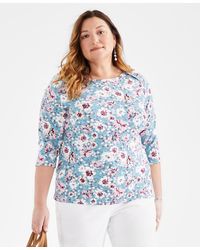 Style & Co. - Plus Size Printed 3/4-sleeve Top - Lyst