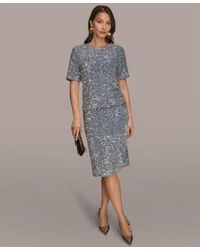 Donna Karan - Sequin Short Sleeve Top Sequin Pencil Skirt - Lyst