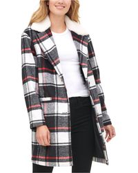 levi's women's wool plaid sherpa collar top coat