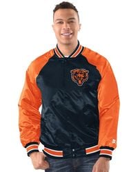 Starter - Navy/orange Chicago Bears Inductee Raglan Full-snap Varsity Jacket - Lyst