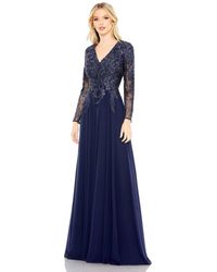 Mac Duggal - Embroidered Illusion Long Sleeve V Neck Gown - Lyst
