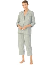 Lauren by Ralph Lauren - 3/4 Sleeve Cotton Notch Collar Capri Pant Pajama Set - Lyst
