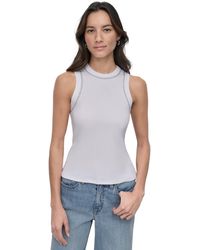 DKNY - Petite Rhinestone-trim Ribbed Tank Top - Lyst