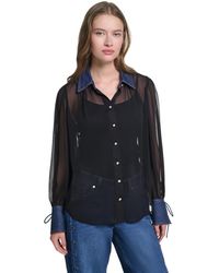 KARL LAGERFELD - Petite Collared Button-front Blouse - Lyst