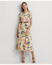 Lauren by Ralph Lauren - Floral Stretch Cotton Midi Dress - Lyst