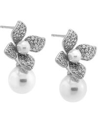 By Adina Eden - Pave Four Leaf Dangling Flower Imitation Pearl Stud Earring - Lyst