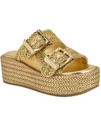 Guess - Binks Double-buckle Woven Platform Wedge Sandals - Lyst