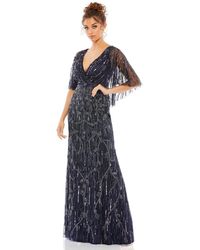 Mac Duggal - Embellished Cap Sleeve Faux Wrap Trumpet Gown - Lyst