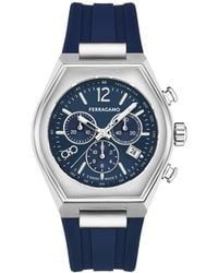 Ferragamo - Salvatore Swiss Chronograph Tonneau Blue Silicone Strap Watch 42mm - Lyst