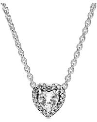 PANDORA - Timeless Sterling Elevated Cubic Zirconia Heart Necklace - Lyst