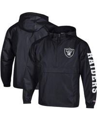 Champion - Las Vegas Raiders Packable Hooded Windbreaker Half-zip Jacket - Lyst