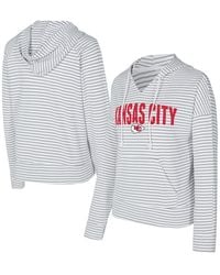 Concepts Sport - White/gray Kansas City Chiefs Liftoff Striped Notch Neck Pullover Hoodie - Lyst