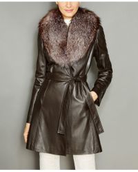The Fur Vault Fox-fur-collar Belted Leather Coat - Brown