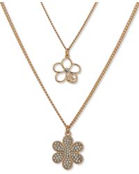 Karl Lagerfeld - Gold-tone Crystal Flower Two-row Necklace - Lyst