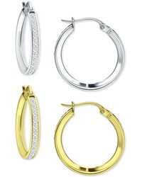 Giani Bernini 2-pc. Set Cubic Zirconia Small Hoop Earrings In Sterling Silver & 18k Gold-plate, 0.78", Created For Macy's - Metallic