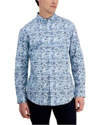 Club Room Gone Fishing Classic-fit Printed Button-down Poplin Shirt, Created For Macy's - Blue