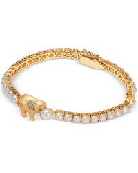 Kate Spade - Gold-tone Pave Elephant & Imitation Pearl Tennis Bracelet - Lyst