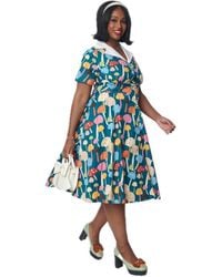 Unique Vintage - Plus Size Teal & Multicolor Mushroom Swing Dress - Lyst