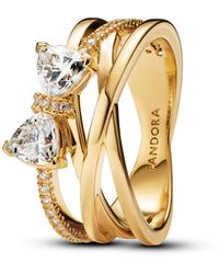 PANDORA - Plated Sparkling Bow Crossover Band Ring - Lyst