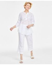 Charter Club - Linen Eyelet Top Eyelet Trim Cropped Pants Created For Macys - Lyst