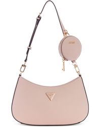 guess alexie top zip shoulder bag brown logo
