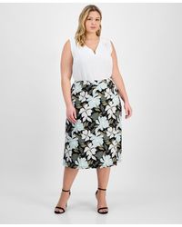 Kasper - Plus Size Floral-print Pull-on Midi Skirt - Lyst