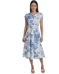 navy blue dress for baby girl Calvin Klein Women's Tulip Sleeve A-line Midi Dress — Capri