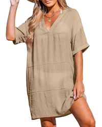 CUPSHE - Tan Loose-fit V-neck Cover-up Dress - Lyst