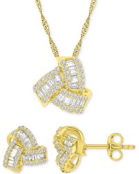 Macy's - 2-pc. Set Cubic Zirconia Round & Baguette Love Knot Pendant Necklace & Coordinating Stud Earrings - Lyst